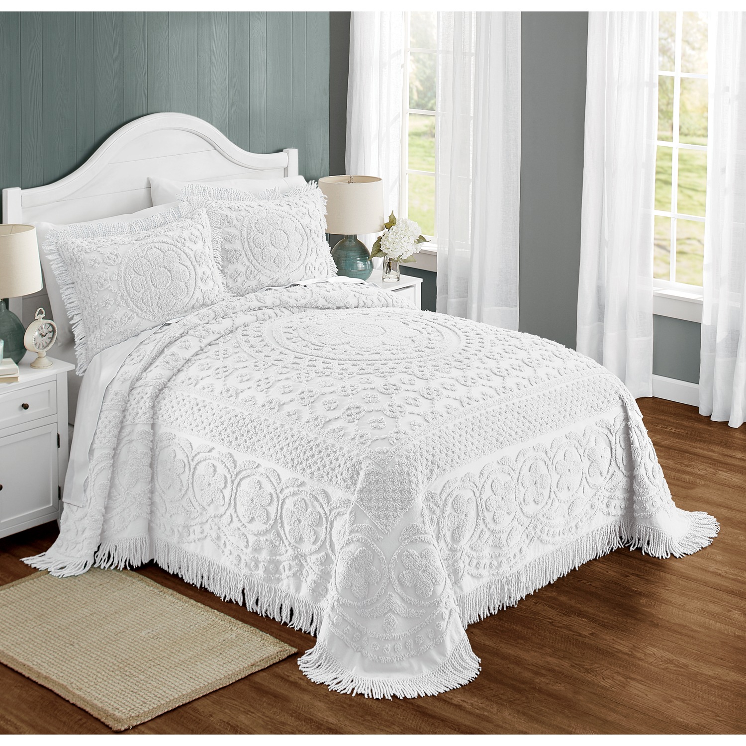 White sales chenille bedspread