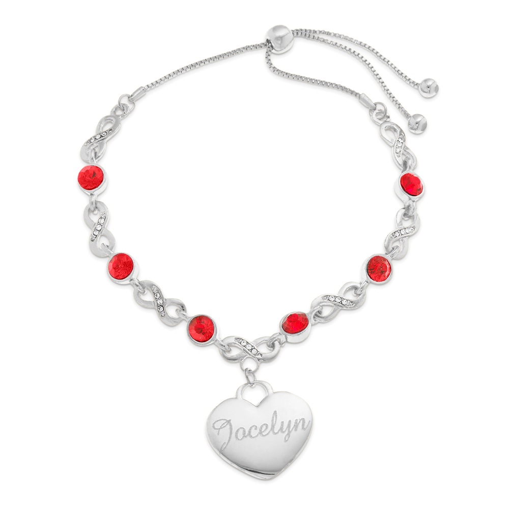 Personalized Name/Birthstone Infinity Bracelet, Silvertone, large