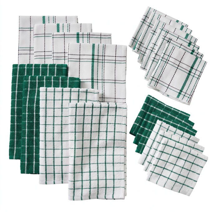 Color Connection 20-Piece Kitchen Towel Set in Absorbent Cotton, Evergreen, large