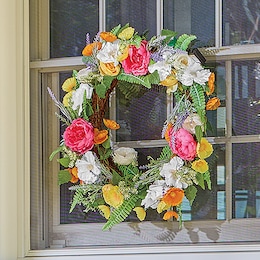 Lit Outdoor Summer Blooms Wreath, , large
