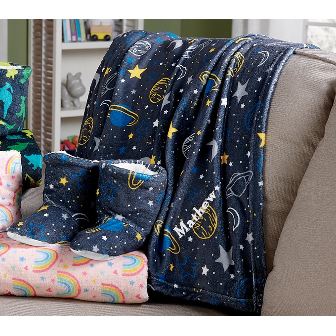 Kids Novelty Throw Blanket & Bootie Slipper Gift Set, , large