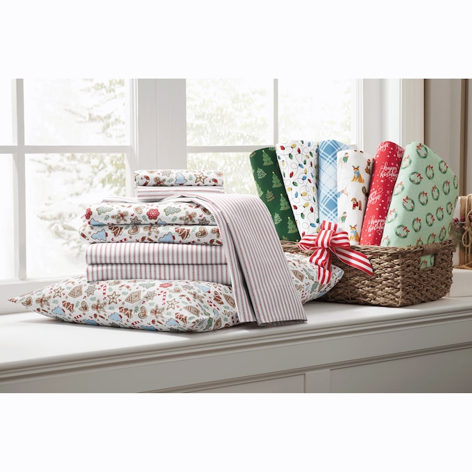 Holiday Print 2-Pack Flannel Sheet Set, , large