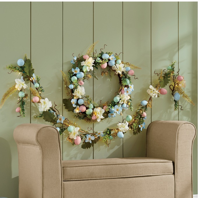 Lit Easter Wreath and Garland, , large