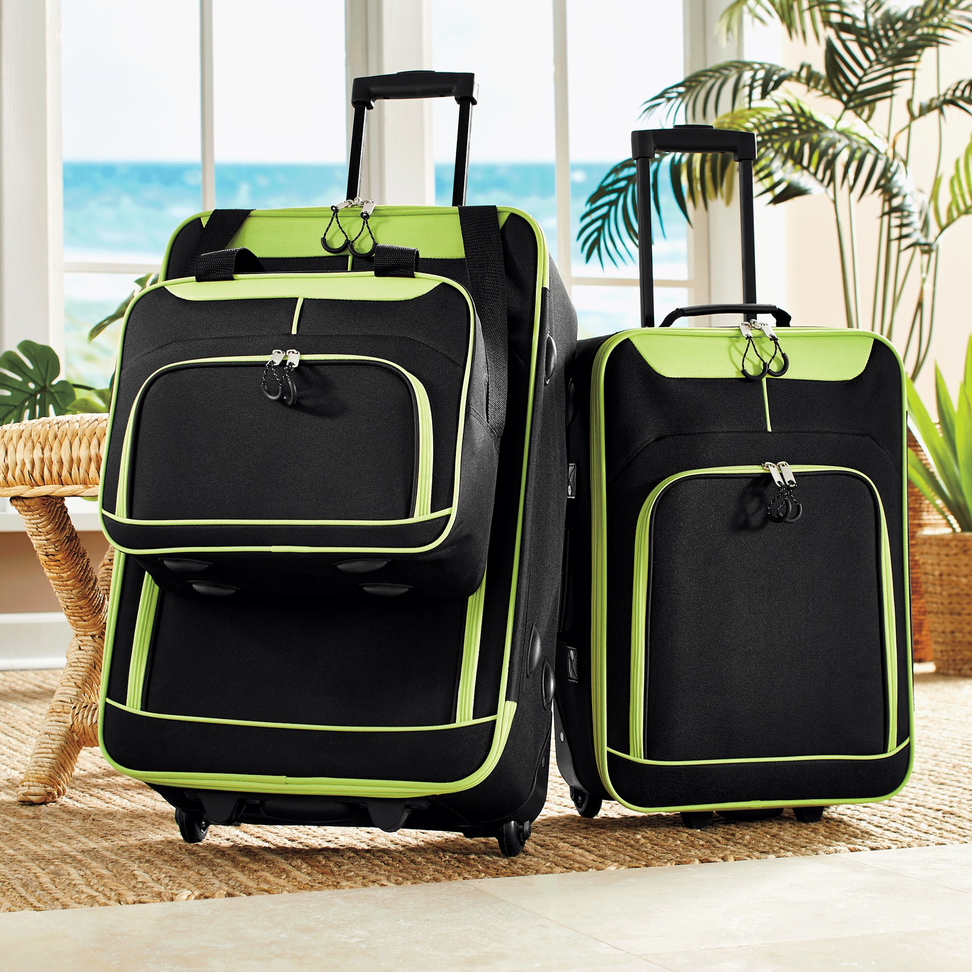 3-Piece Soft-Sided Luggage Set, Green, large