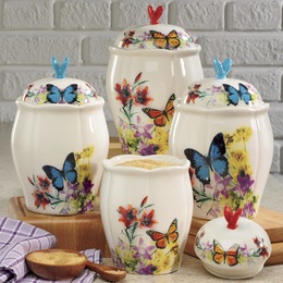 4-Piece Butterfly Canister Set, , large