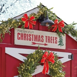 Lit Garland with Red Bow, , large