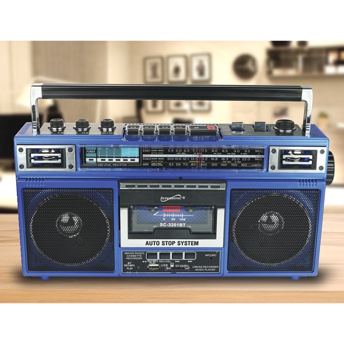 Supersonic 4-Band Radio and Cassette Player with Bluetooth, Blue, large