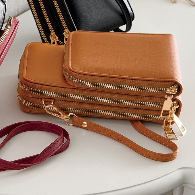 Cellphone Wallet Crossbody, Tan, large