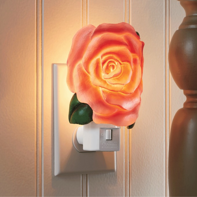 Rose Figural Night-Light, Pink, large