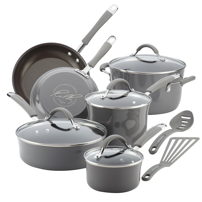 Rachael Ray 12-Piece Cucina Porcelain Aluminum Cookware, , large