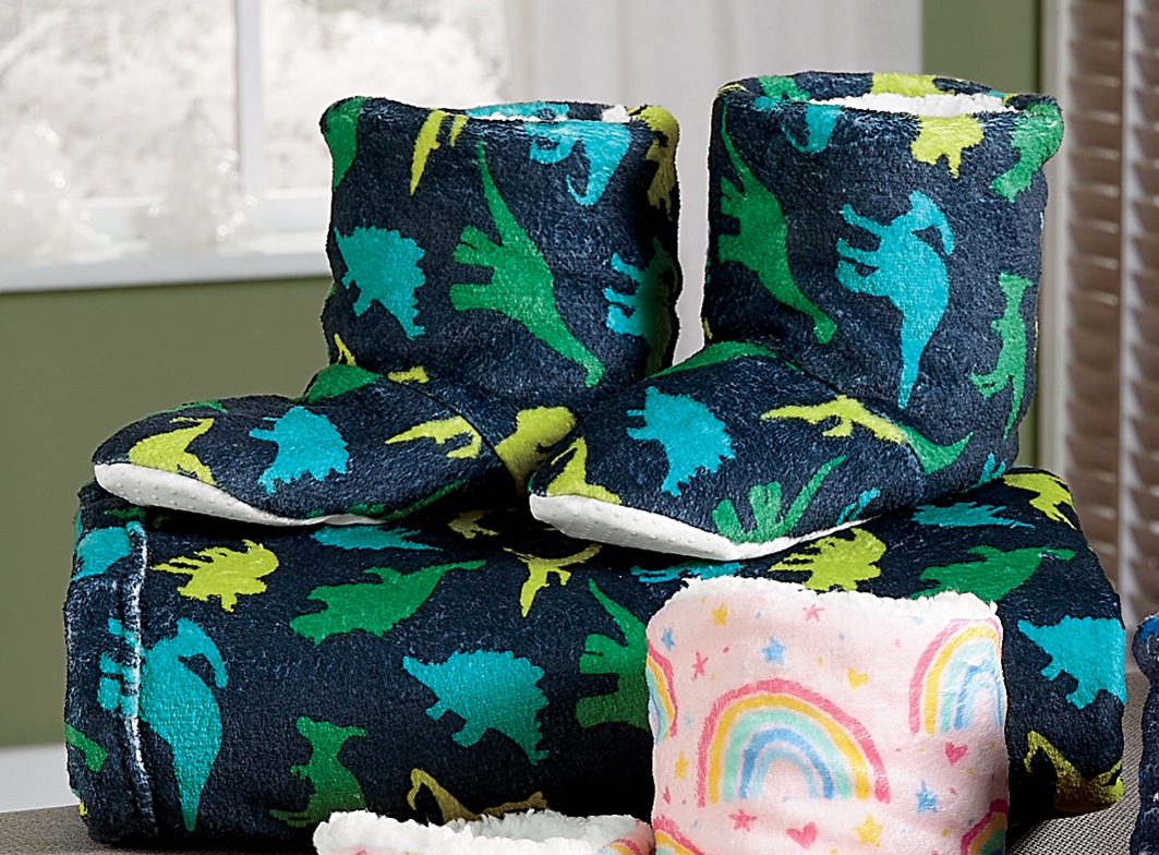 Kids Novelty Throw Blanket & Bootie Slipper Gift Set Swiss Colony