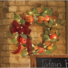 Lit Harvest Apple Wreath, , large