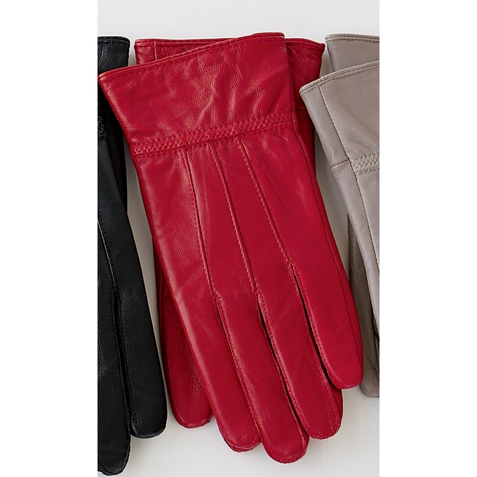 Classic Cinched Leather Gloves, Red, large