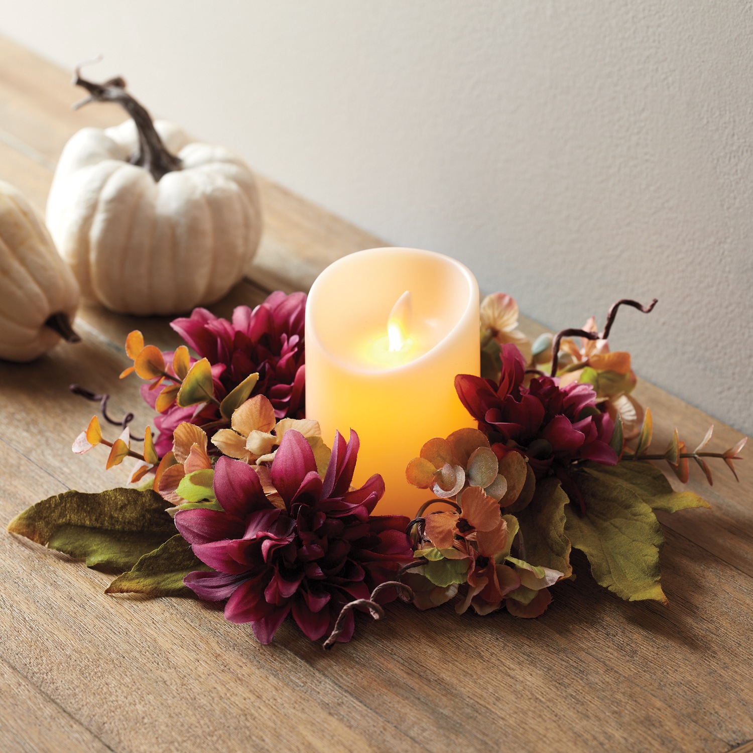 Fall Floral Candle Ring With Led Candle