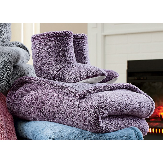 Ultraplush Throw Blanket and Bootie Slippers Gift Set, , large