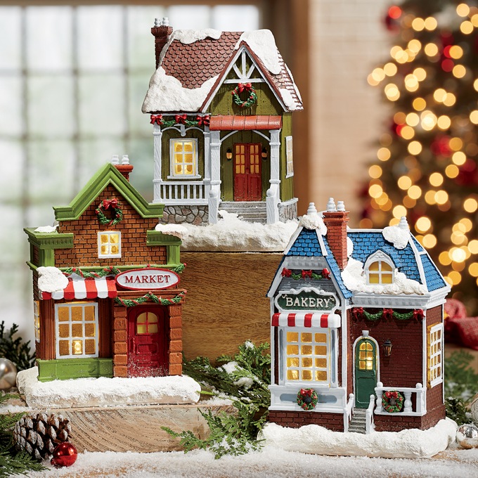 Christmas Village Swiss Colony With timer, christmas figurines accessories for villages landscape accessory set. christmas village