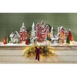 Lit Rustic Wood Winter Village, , large