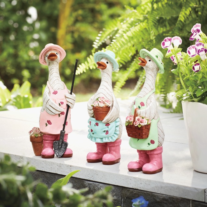 Set of 3 Resin Garden Geese, , large