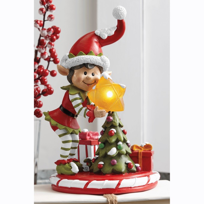 Lit Elf with Tree Figurine, , large
