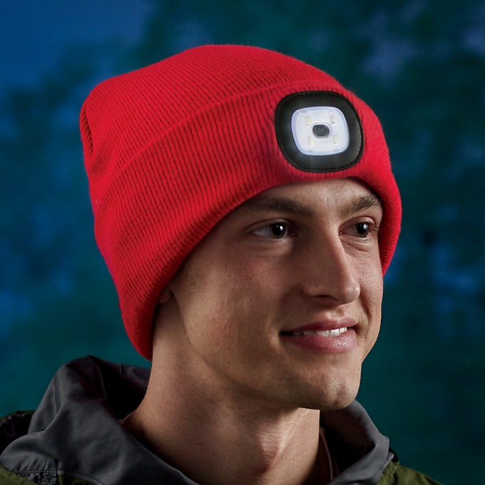 Night Scout LED Beanie, Red, large