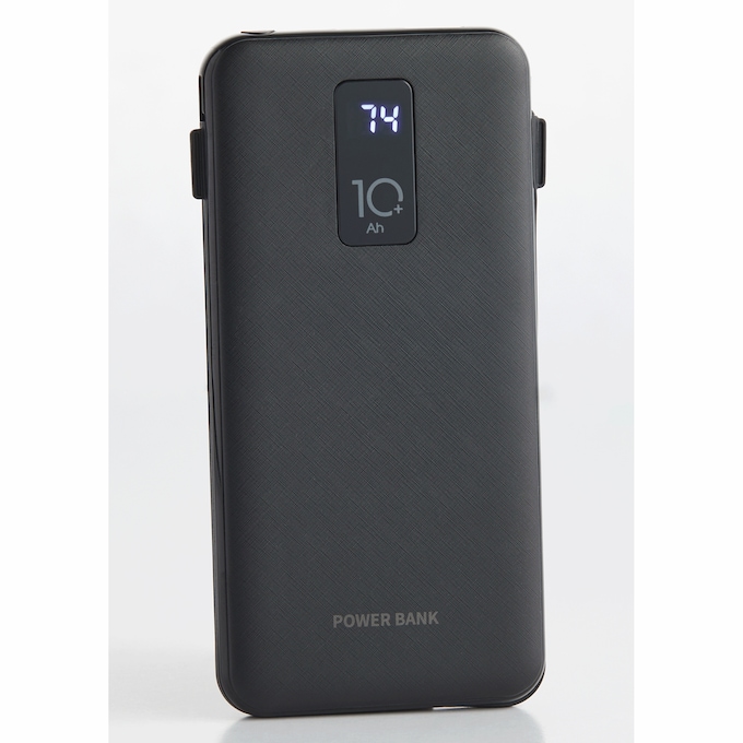 10,000mAh Portable Power Bank with Built-In USB-C, Micro USB and Lightning Cables, Black, large