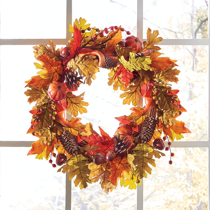 Fall Harvest Pumpkin and Berries Wreath, Multi, large
