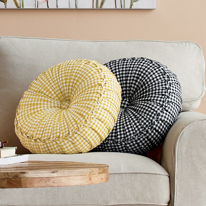 Round Gingham Pillow, , large