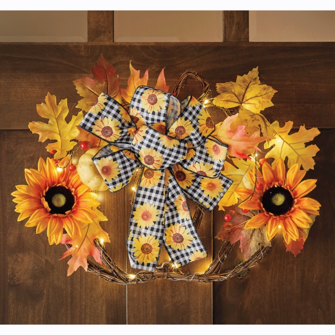 Lit Pumpkin Wreath, , large