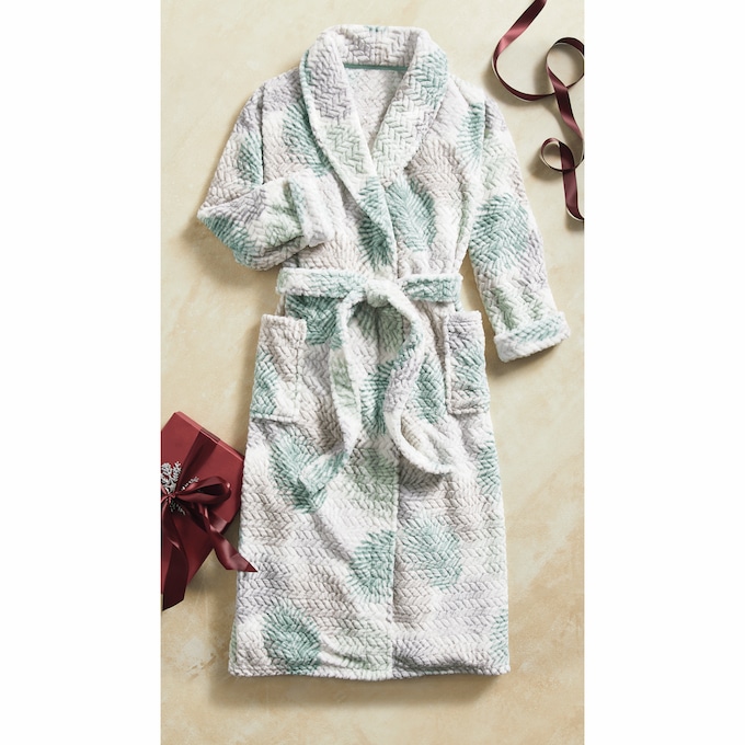 Textured Cozy Robe in Soft Fleece with Belt and Pockets, , large