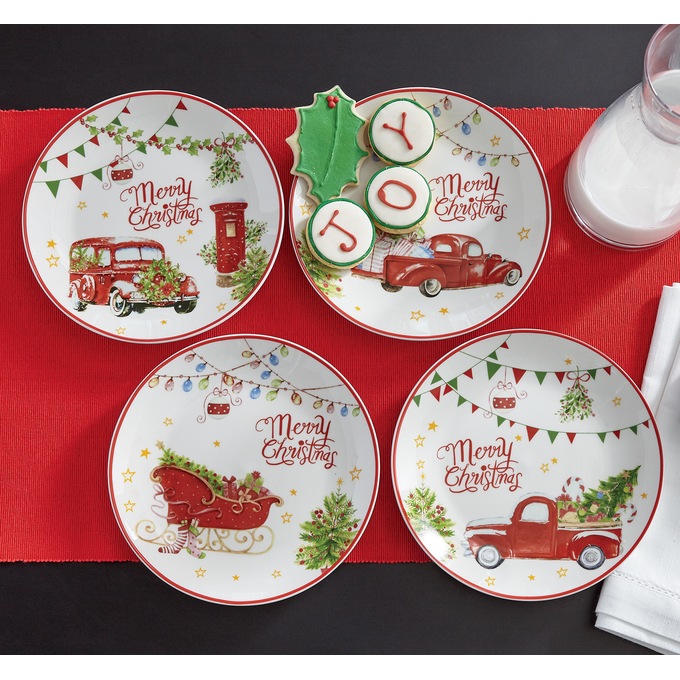 Set of 4 Home For Christmas Appetizer Plates, , large