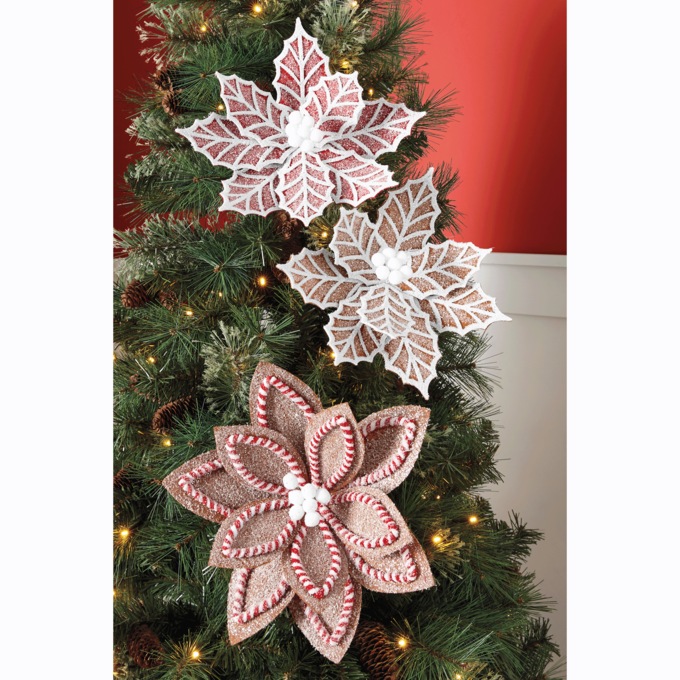 Set of 3 Gingerbread Poinsettia Tree Picks, , large