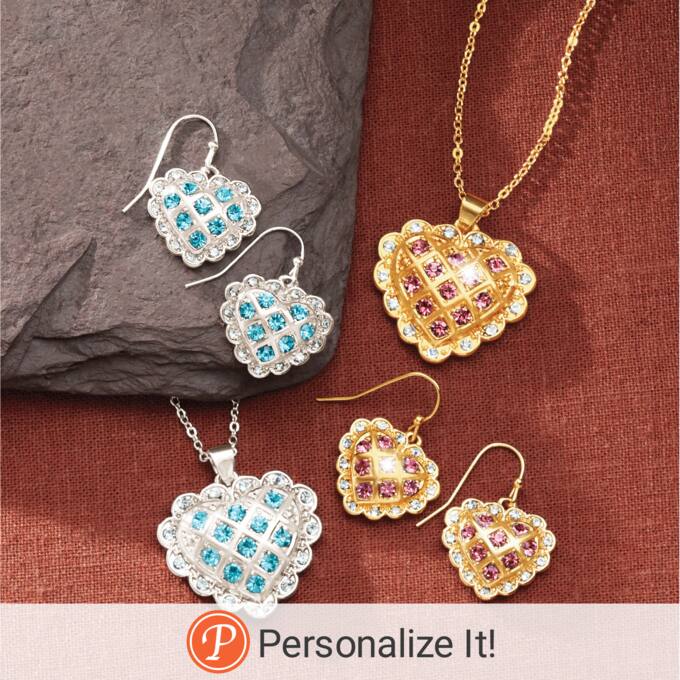 Birthstone Heart Necklace & Earring Set, , large