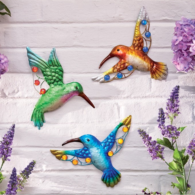 Set of 3 Jeweled Hummingbirds, , large