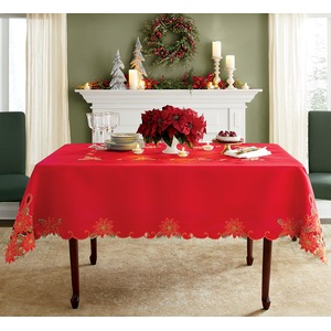 Embroidered Poinsettia Tablecloth, , large