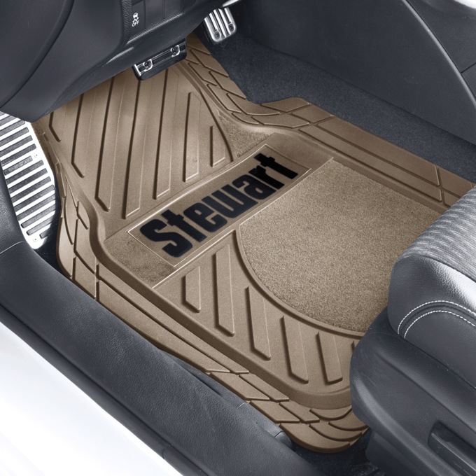 Set of 2 Personalized Rubber Car Mats, Beige, large