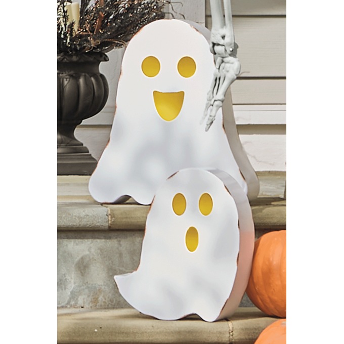 Set of 2 Outdoor Metal Ghosts, White, large