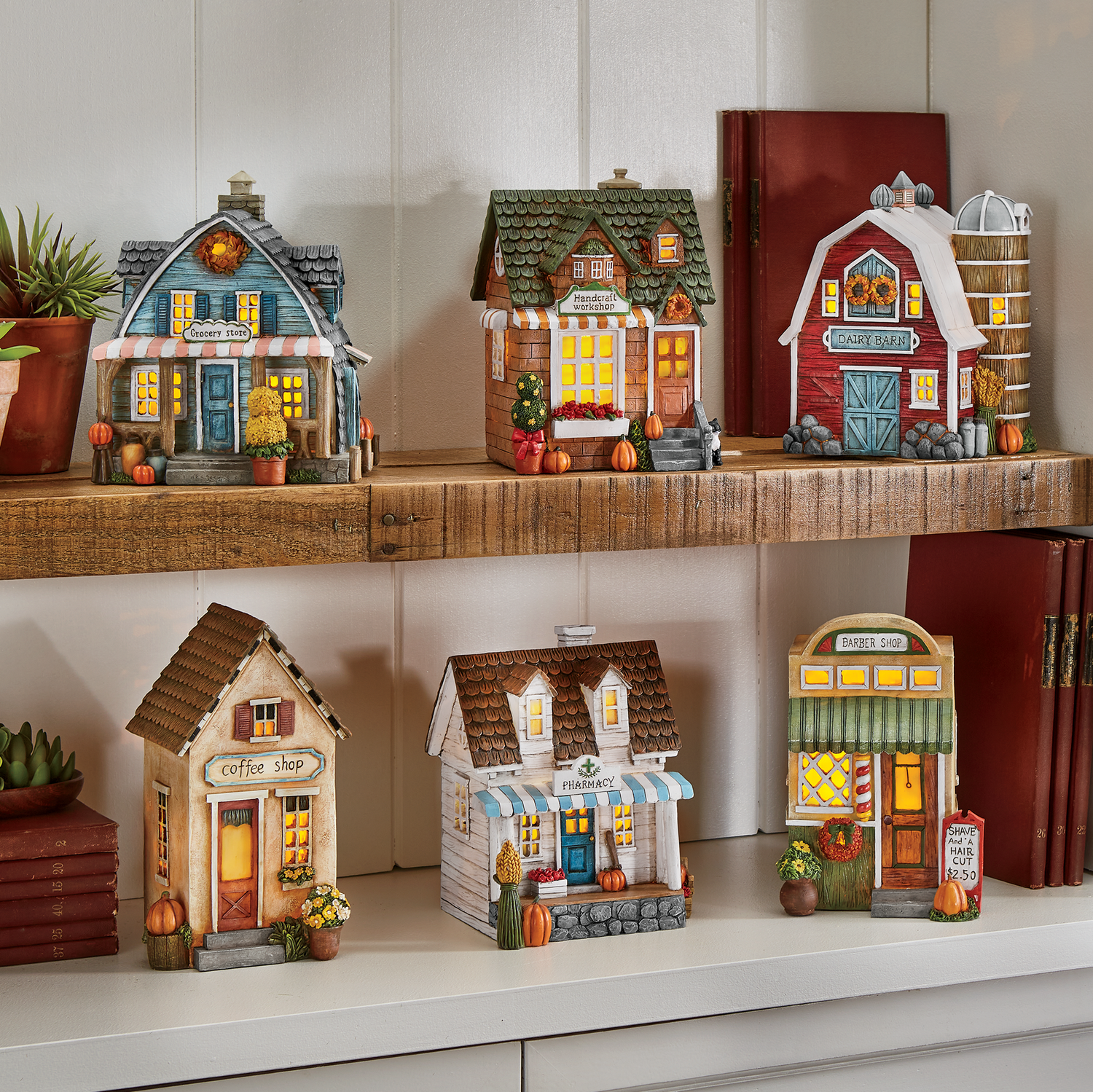 Lighted Harvest Town and Harvest Shops Swiss Colony