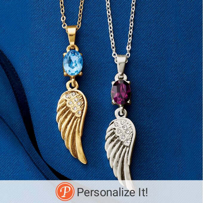 Personalized Birthstone Wing Pendant, , large