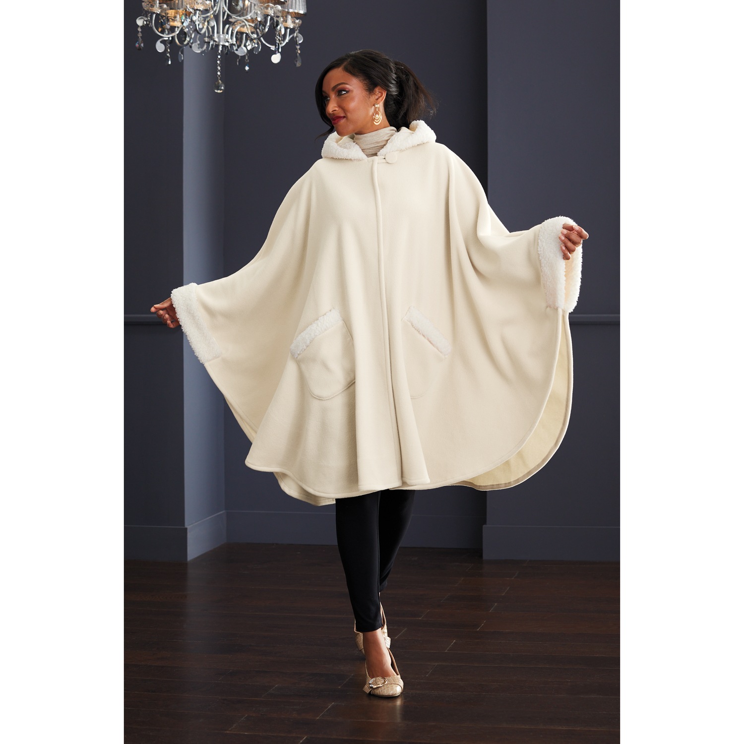 Sherpa-Trim Women's Fleece Cape and Glove Set | Swiss Colony