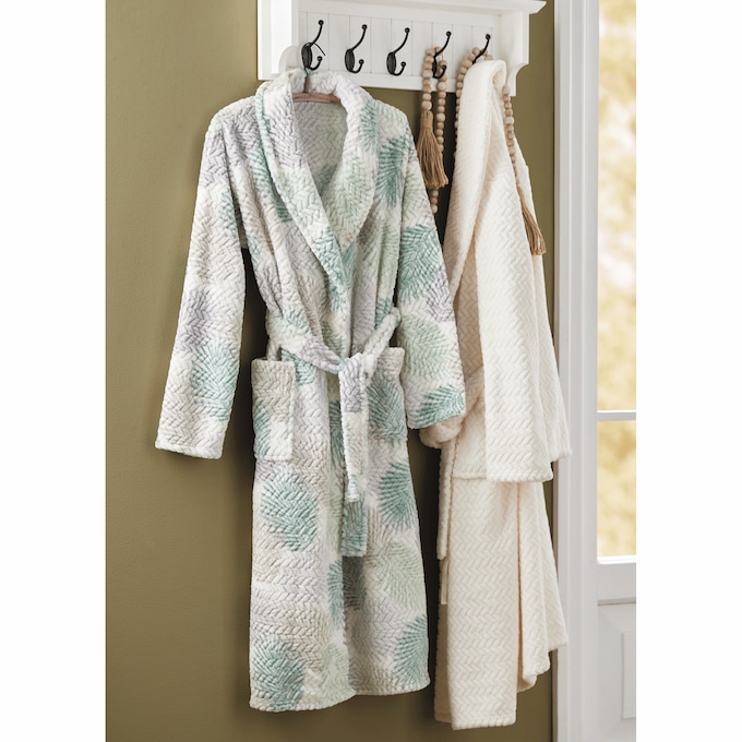 Textured Cozy Robe in Soft Fleece with Belt and Pockets, , large