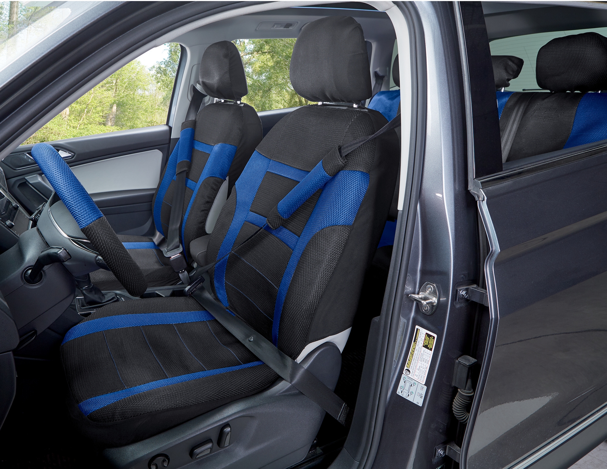 14-Piece Car Seat Cover Set - Universal Fit with Steering Wheel and Belt Covers, Blue, large