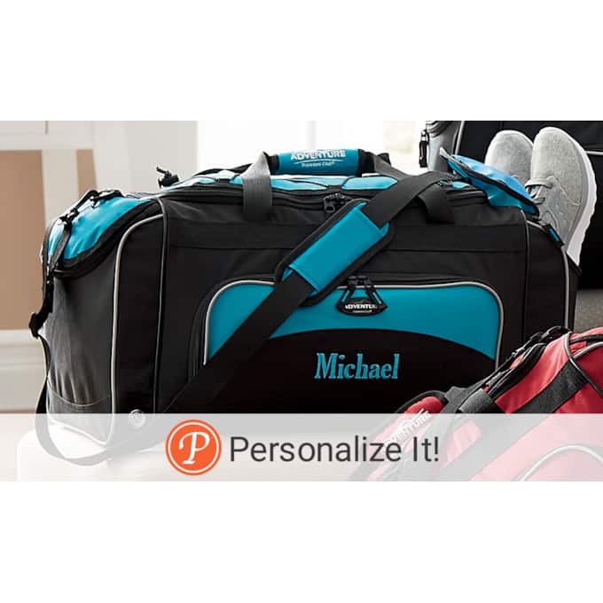 Personalized Duffel Bag with Shoe Pocket and Lockable Zips, Teal, large