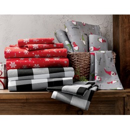 Holiday Print Cotton Flannel Sheet Set, , large