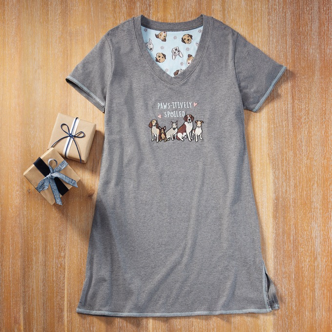 Pawsitively Spoiled Women&rsquo;s Embroidered Nightshirt for Dog Lovers, , large