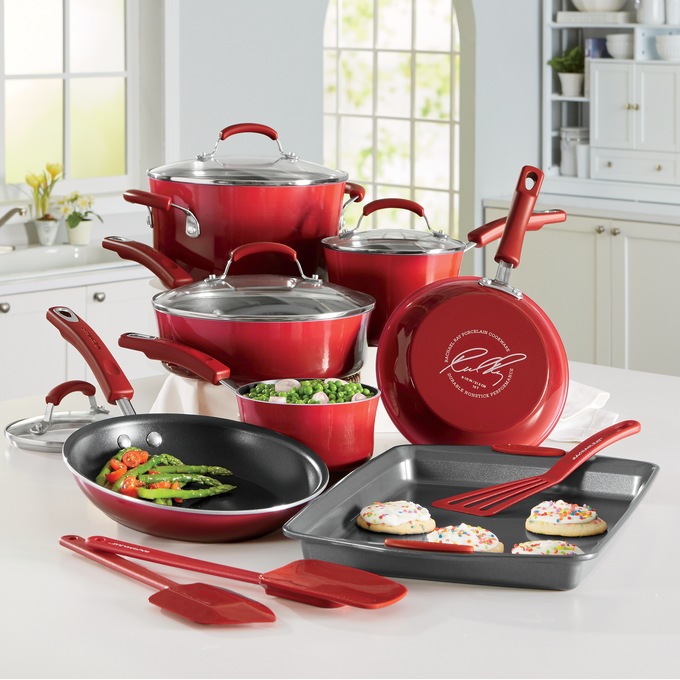 Rachael Ray 14-Piece Gradient Aluminum Cookware with Porcelain Enamel Exterior, , large