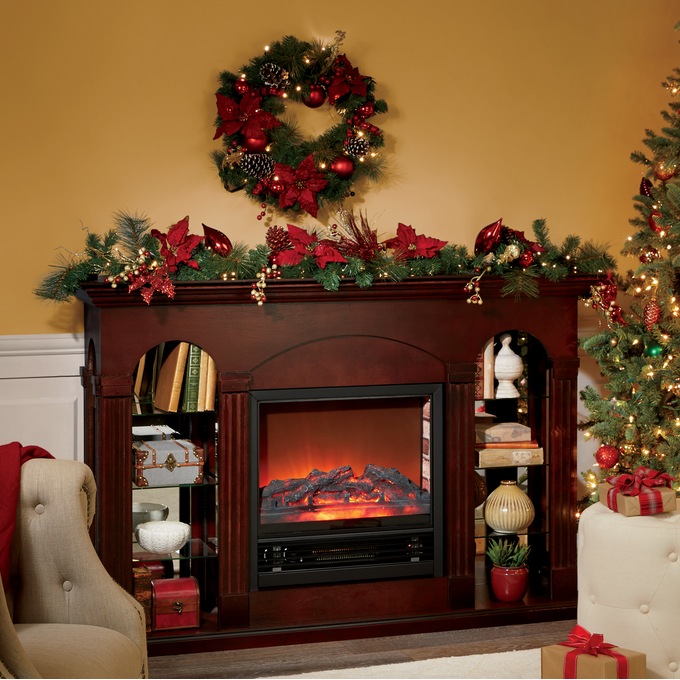 6-ft. Lit Poinsettia Garland, , large