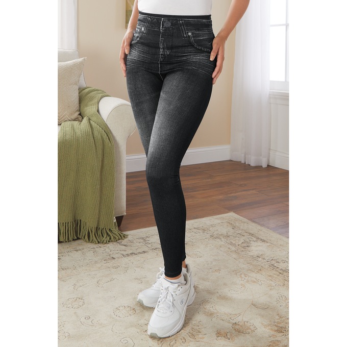 Compression Slim Leggings, Distressed Black, large