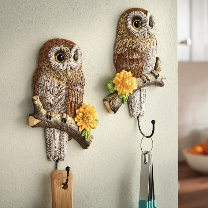 Set of 2 Owl Wall Hooks, , large