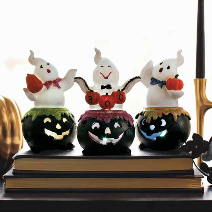 Ghost in Lit Cauldron Figurine, Green, large