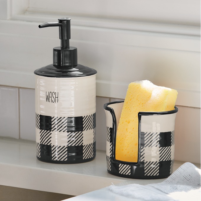 Buffalo Check Soap Pump and Sponge Holder, , large
